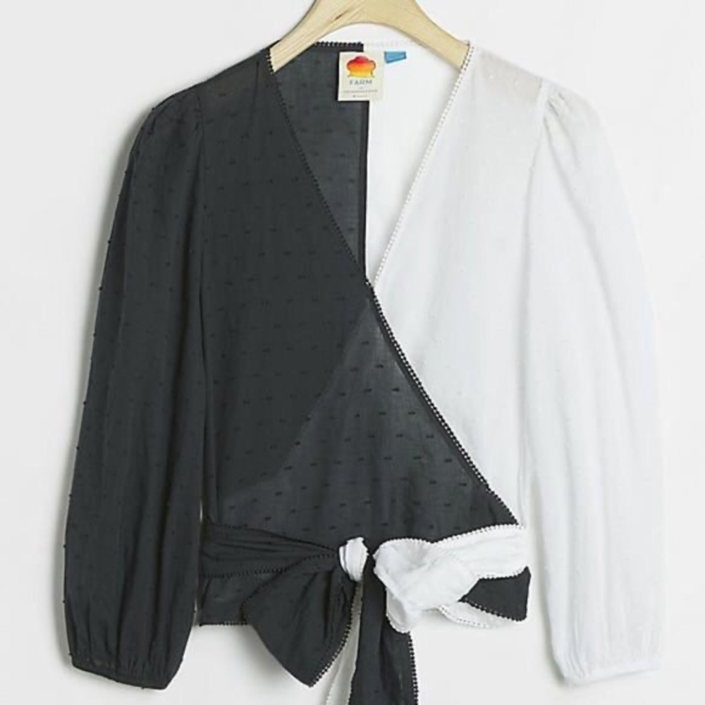Anthropologie Two-Tone Black and White Wrap Long-Sleeve Top